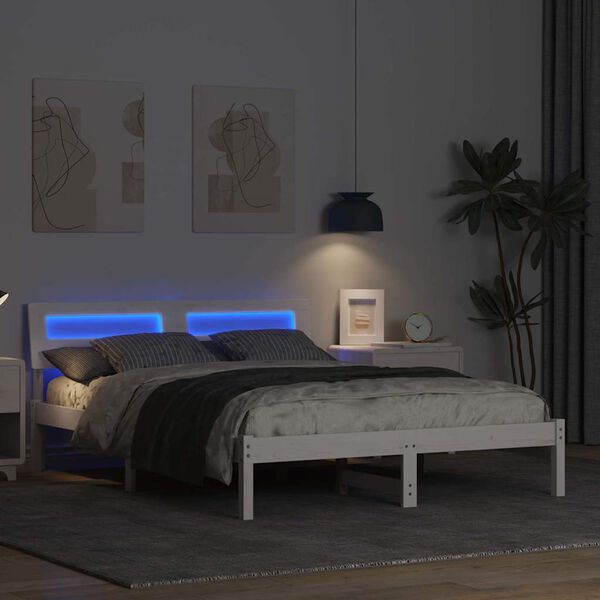 vidaXL Bettrahmen mit Kopfteil Wei&szlig; 135 x 190 cm Massives Kiefernholz