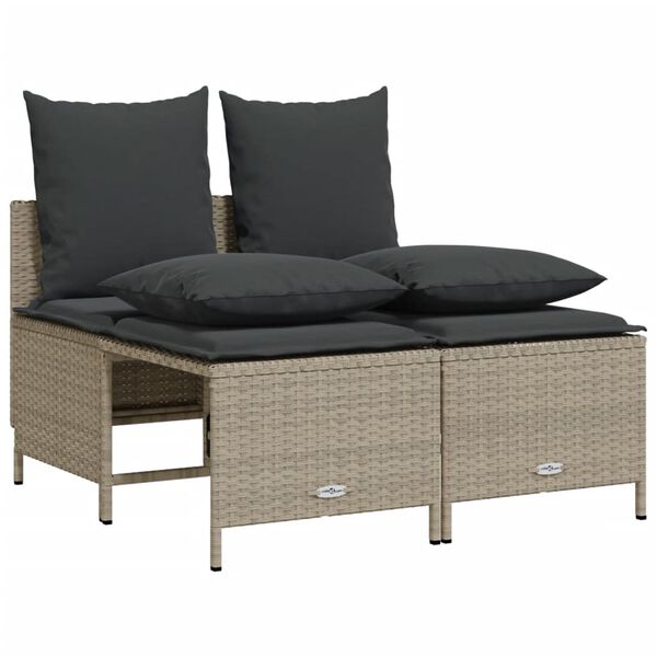 vidaXL 5-tlg. Garten-Sofagarnitur mit Kissen Hellgrau Poly Rattan
