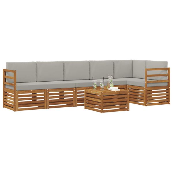vidaXL Sofagarnituren 7 pcs Nat&uuml;rlich und Hellgrau Massivholz Akazie