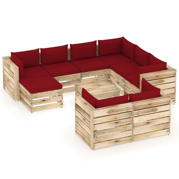vidaXL 10-tlg. Garten-Lounge-Set mit Kissen Gr&uuml;n Impr&auml;gniertes Holz