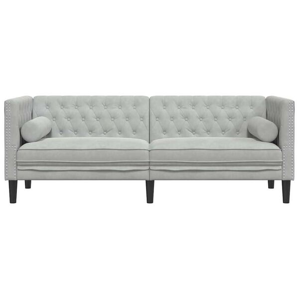 vidaXL Chesterfield-Sofa mit Kissen Hellgrau 194 x 74.5 x 70.5 cm Samt