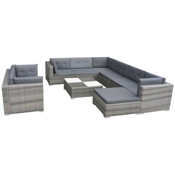 vidaXL 10-tlg. Garten-Lounge-Set mit Auflagen Poly Rattan Grau