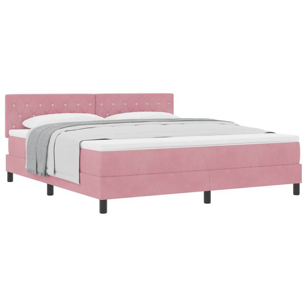 vidaXL Boxspringbett mit Matratze mit Kopfteil Rosa 180 x 200 cm Samt