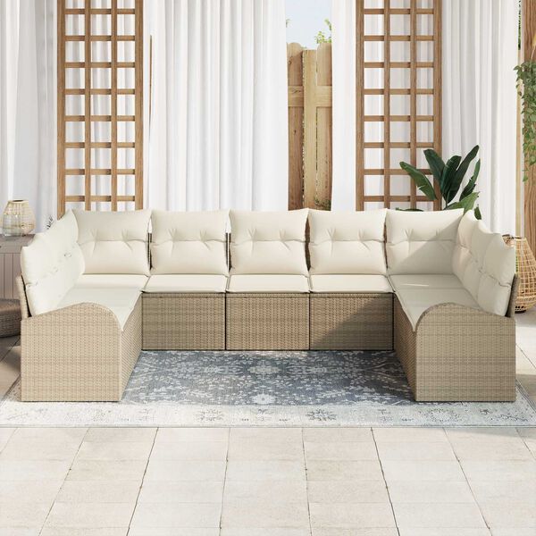 vidaXL Garten-Sofa-Set mit Kissen 9 pcs Beige und Weiß Poly Rattan