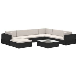 vidaXL 8-tlg. Garten-Lounge-Set mit Auflagen Poly Rattan Schwarz