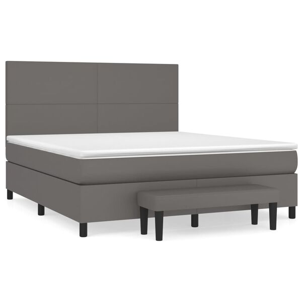 vidaXL Boxspringbett mit Matratze Grau 180x200 cm Kunstleder