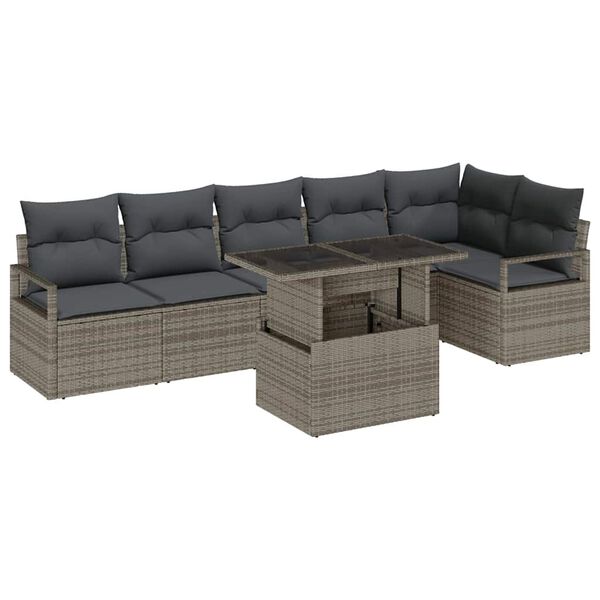 vidaXL Garten-Sofa-Set mit Kissen 7 pcs Grau Poly Rattan