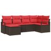 vidaXL Sofa Set mit Kissen 6 pcs Braun und Rot Poly-Rattan