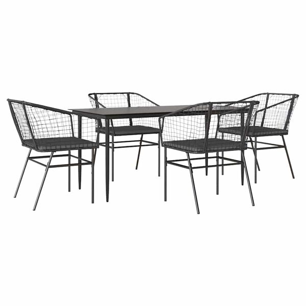 vidaXL 5-tlg. Garten-Essgruppe mit Kissen Schwarz Poly Rattan Glas