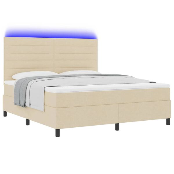 vidaXL Boxspringbett mit Matratze mit LED Creme 180 x 200 cm Stoff