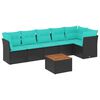 vidaXL 7-tlg. Garten-Sofagarnitur mit Kissen Schwarz Poly Rattan