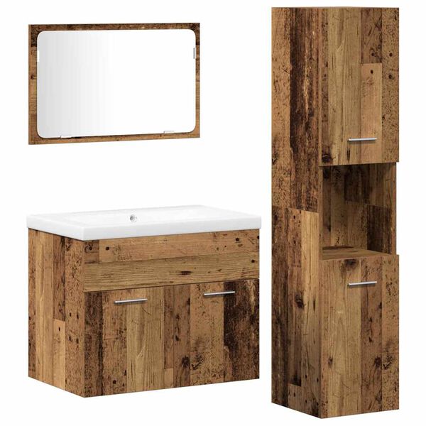 vidaXL Badezimmerm&ouml;bel-Set mit Regal mit T&uuml;r 4 pcs Braun Holzwerkstoff
