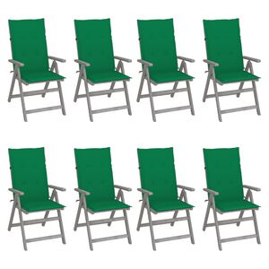 vidaXL Verstellbare Gartenst&uuml;hle mit Auflagen 8 Stk. Grau Akazienholz