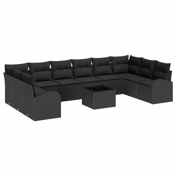 vidaXL Sofa Set mit Kissen 11 pcs Schwarz Polyrattan