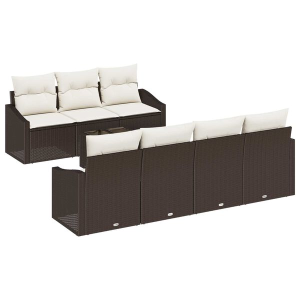 vidaXL Sofa Set mit Kissen 8 pcs Braun und Creme Poly-Rattan