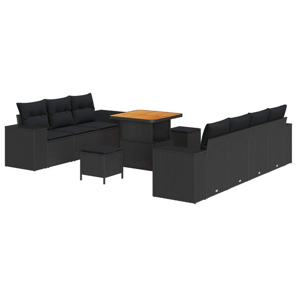 vidaXL Gartensofa-set mit Kissen mit Kissen 10 pcs Schwarz Poly Rattan