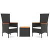 vidaXL 3-tlg. Garten-Lounge-Set Schwarz Poly Rattan Massivholz Akazie