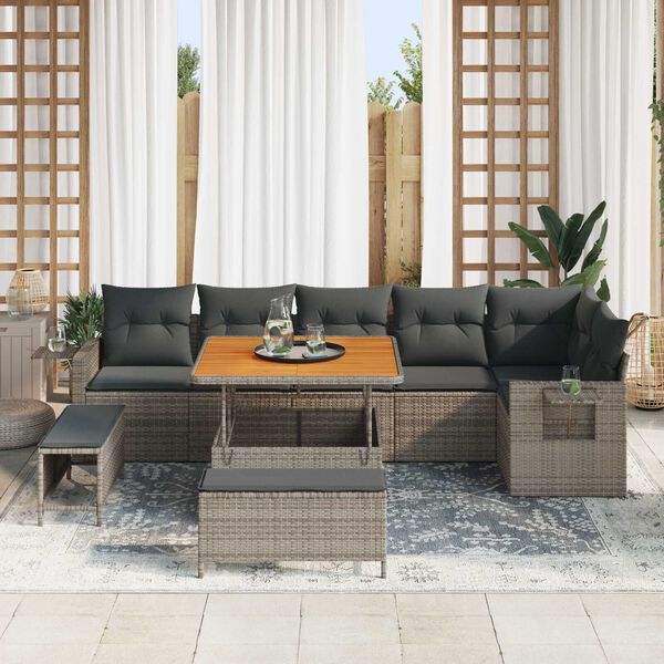 vidaXL Garten-Sofa-Set 9 pcs Grau Poly-Rattan