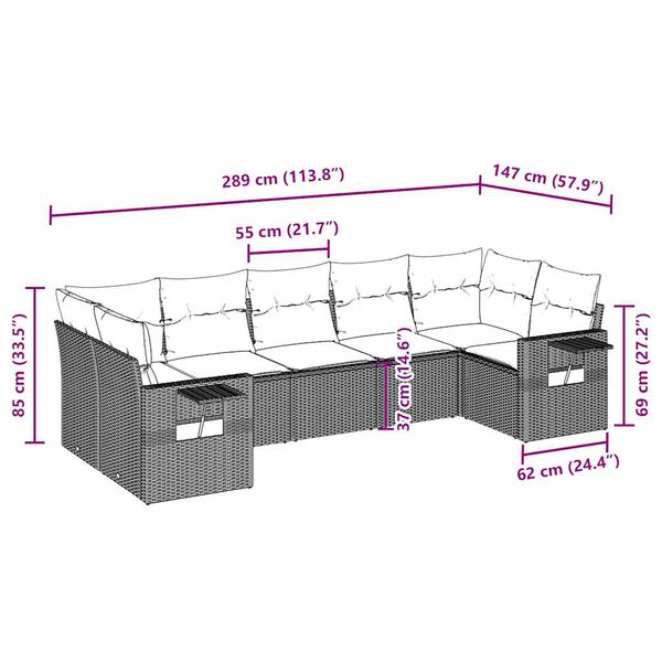 vidaXL 7-tlg. Garten-Sofagarnitur mit Kissen Hellgrau Poly Rattan