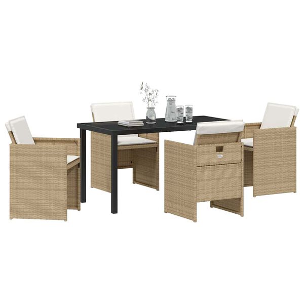 vidaXL Garten Essgruppe mit Kissen 5 pcs Beige Poly-Rattan