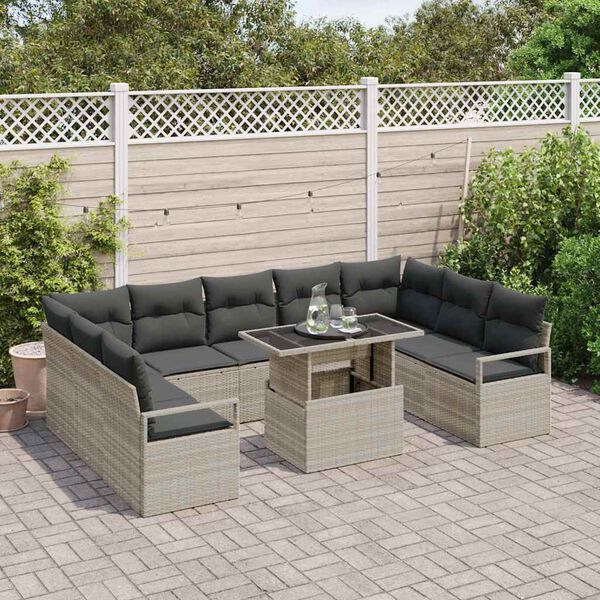 vidaXL Garten-Sofa-Set mit Speicher 10 pcs Hellgrau Poly Rattan