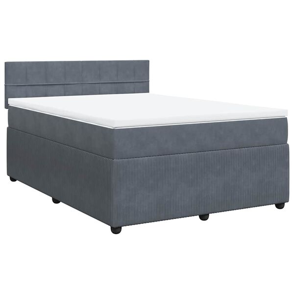 vidaXL Boxspringbett mit Matratze Dunkelgrau 140x200 cm Samt