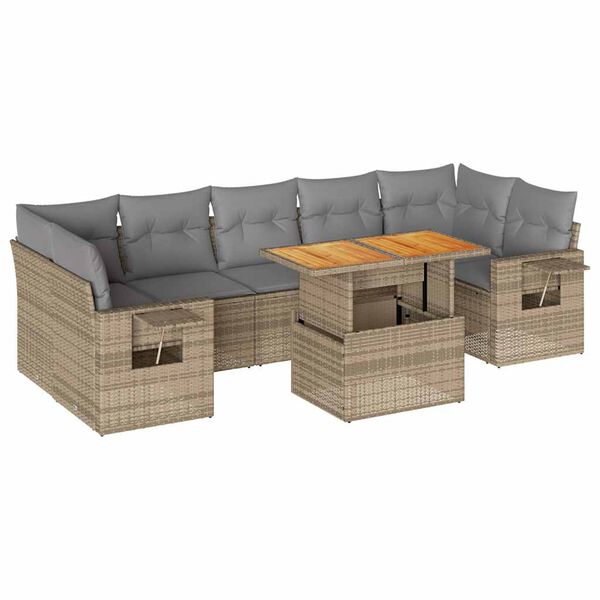 vidaXL 8-tlg. Garten-Sofagarnitur mit Kissen Beige Poly Rattan