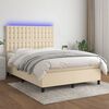 vidaXL Boxspringbett mit Matratze & LED Creme 140x200 cm Stoff