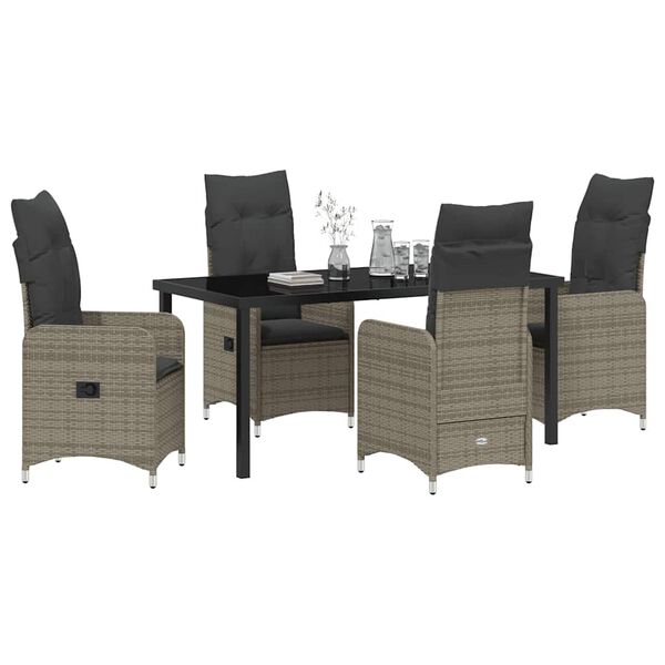 vidaXL Garten Essgruppe mit Kissen 5 pcs Grau Poly Rattan