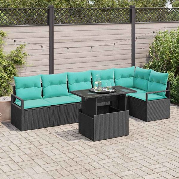 vidaXL Gartensofa-set mit Speicher 7 pcs Schwarz und Blau Poly-Rattan