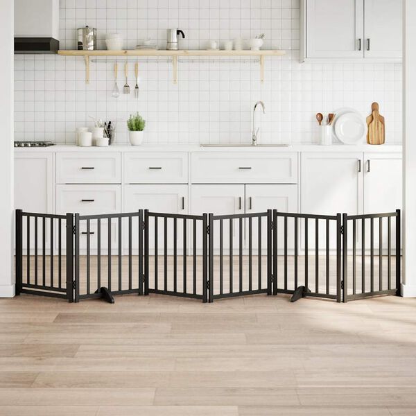 vidaXL 6-tlg. Hundetor mit T&uuml;r Faltbar Schwarz 300 cm Massivholz Tanne