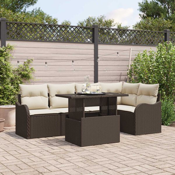 vidaXL Gartensofa-set mit Kissen mit Kissen 6 pcs Braun Poly Rattan