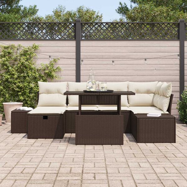 vidaXL Garten-Sofa-Set mit Kissen mit Speicher 7 pcs Braun Poly Rattan