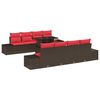 vidaXL Gartensofa-set 9 Stk. 8-Sitzanzahl Braun und Rot Poly-Rattan
