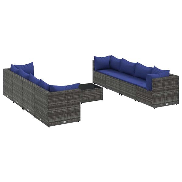 vidaXL 9-tlg. Garten-Lounge-Set mit Kissen Grau Poly Rattan