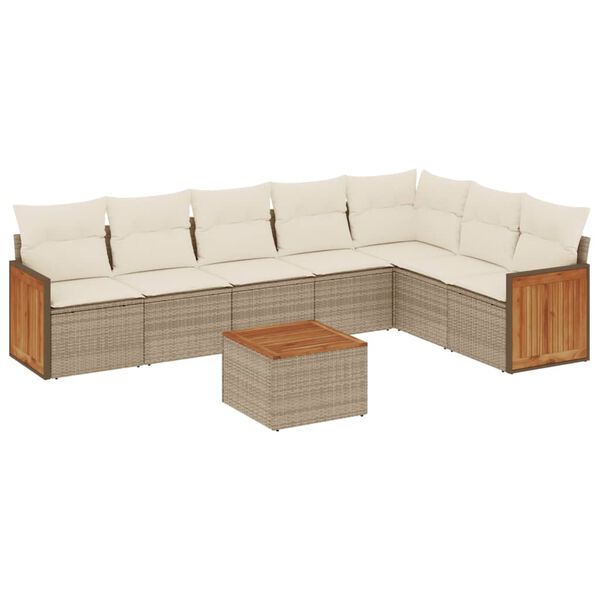 vidaXL 8-tlg. Garten-Sofagarnitur mit Kissen Beige Poly Rattan