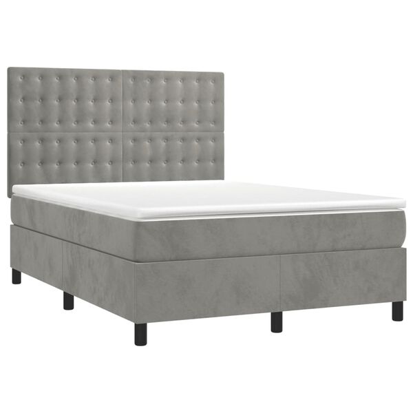 vidaXL Boxspringbett mit Matratze Hellgrau 140x190 cm Samt