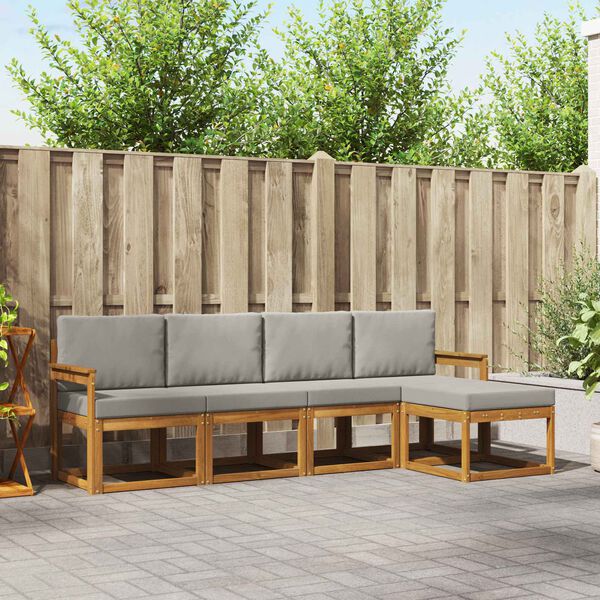 vidaXL Outdoor-Sofagarnitur mit Kissen 5 pcs Nat&uuml;rlich und Hellgrau