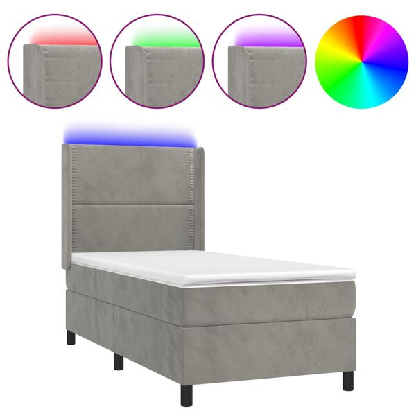 vidaXL Boxspringbett mit Matratze & LED Hellgrau 100x200 cm Samt