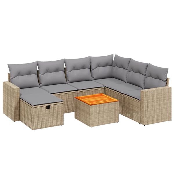 vidaXL 8-tlg. Garten-Sofagarnitur mit Kissen Beige Poly Rattan