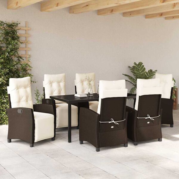 vidaXL Garten Essgruppe mit Kissen 7 pcs Braun Poly-Rattan