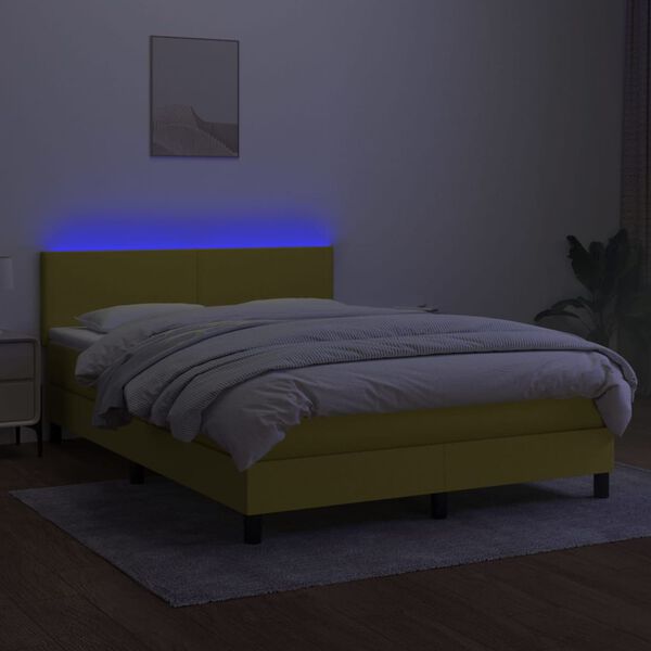 vidaXL Boxspringbett mit Matratze & LED Gr&uuml;n 140x190 cm Stoff