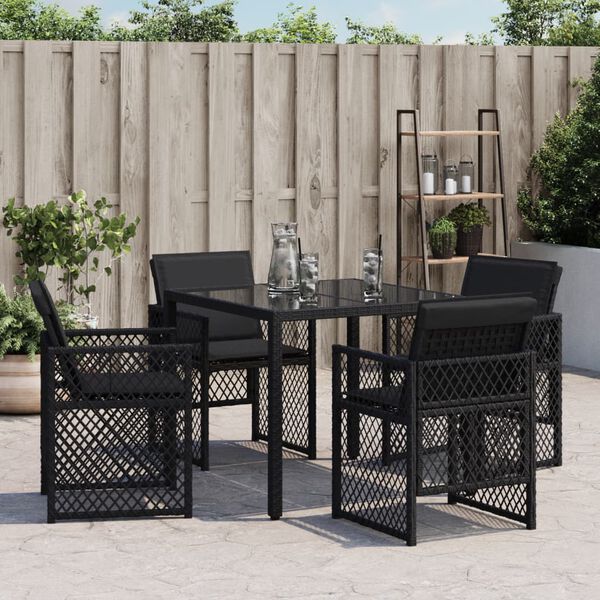 vidaXL Gartenst&uuml;hle mit Kissen 4 Stk. Schwarz Poly Rattan