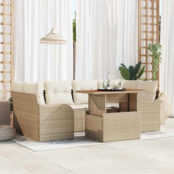 vidaXL Garten-Sofa-Set mit Speicher 7 pcs Beige Poly Rattan