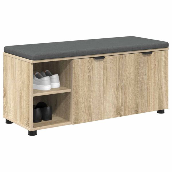vidaXL Flurbank mit Kissen mit Regal Sonoma-Eiche 100 x 38 x 46 cm