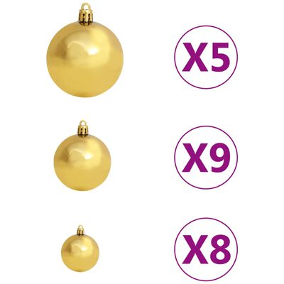 vidaXL Weihnachtsbaum Schlank mit LEDs & Kugeln Golden 180 cm