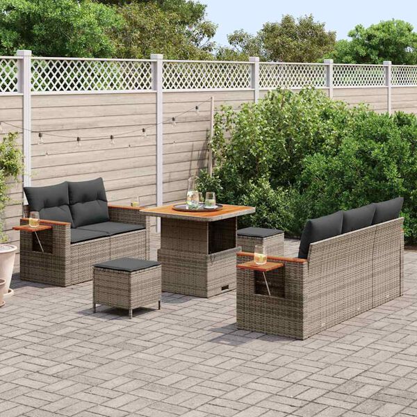 vidaXL Gartensofa-set mit Kissen 10 pcs Grau Poly-Rattan