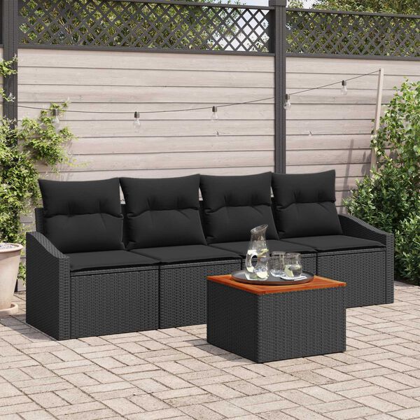 vidaXL Gartensofa-set mit Speicher 5 pcs Schwarz Poly-Rattan