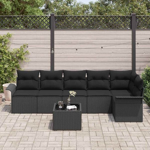vidaXL Gartensofa-set mit Kissen 7 pcs Schwarz Poly-Rattan