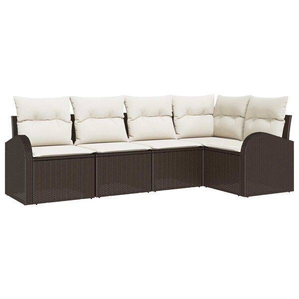 vidaXL Garten-Sofa-Set mit Kissen 5 pcs Braun und Wei&szlig; Poly Rattan